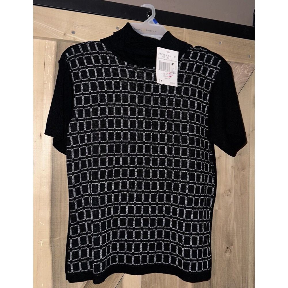 Vintage Jaclyn Smith Sweater Size‎ L New! Black White Y2K Mock Neck Sweater